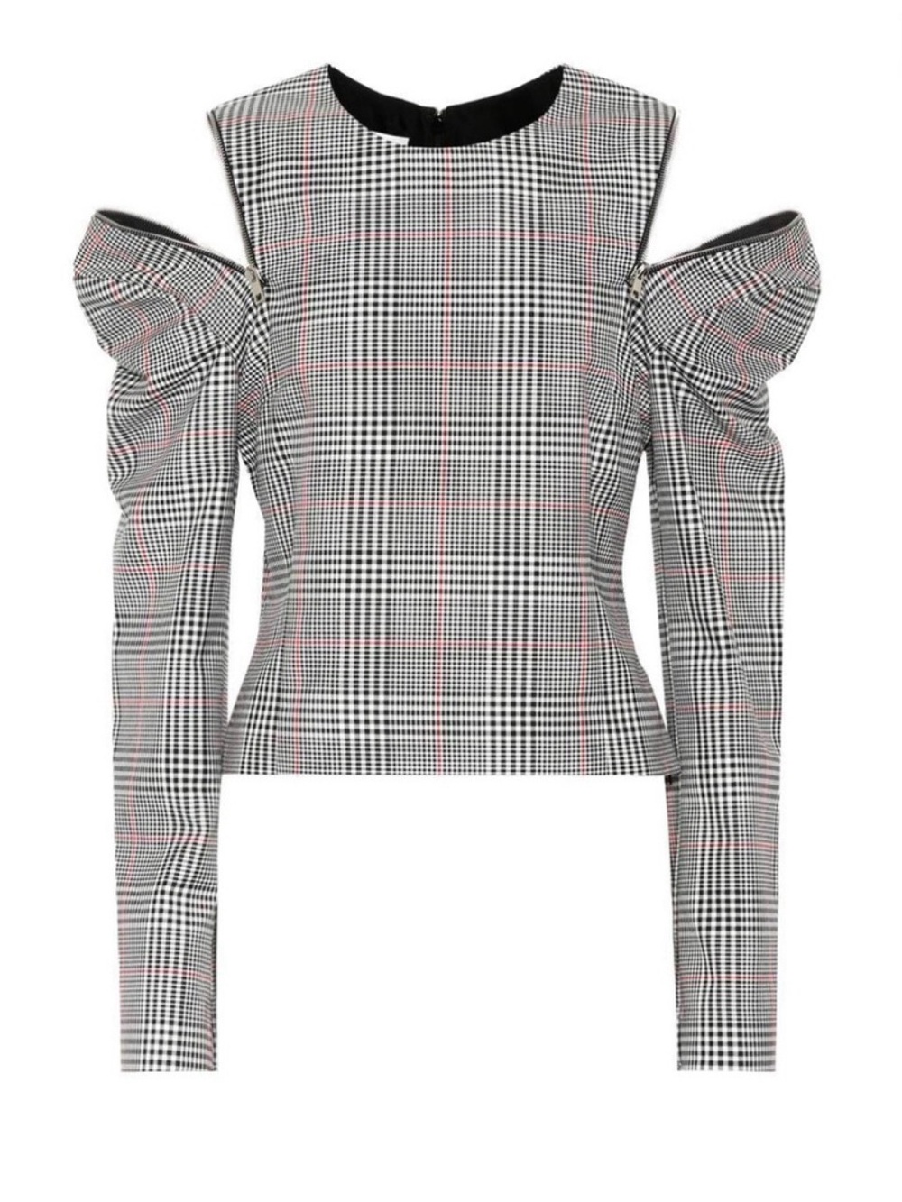Monse Glen Plaid Cold Zip Shoulder Top Size 0 Black White Made in Italy